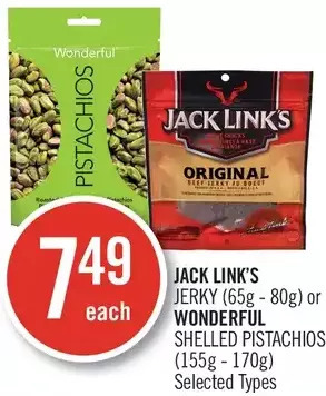 Shoppers Drug Mart Jack link's jerky or wonderful shelled pistachios offer