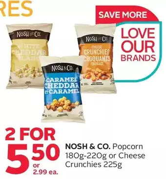 Rexall Nosh & co. popcorn or cheese crunchies offer