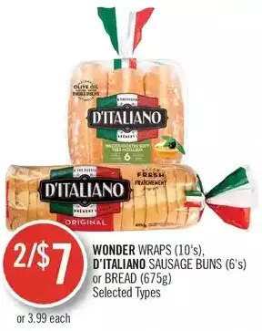 Wonder wraps, d'italiano sausage buns or bread