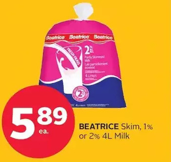 Rexall Beatrice skim, 1% or 2% 4l milk offer