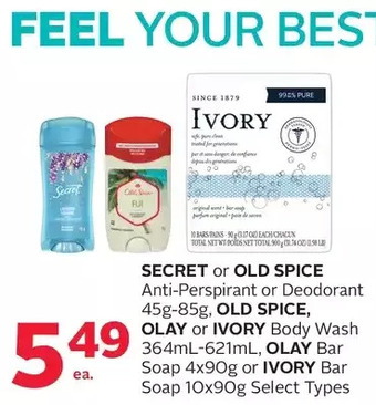 Rexall Secret or old spice anti-perspirant or deodorant, old spice, olay or ivory body wash, olay bar soap or ivory bar soap offer
