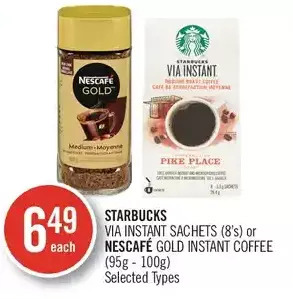 Shoppers Drug Mart Starbucks via instant sachets or nescafé gold instant coffee offer