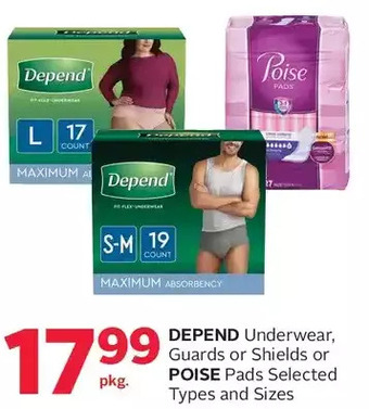 Rexall Depend underwear, guards or shields or poise pads offer