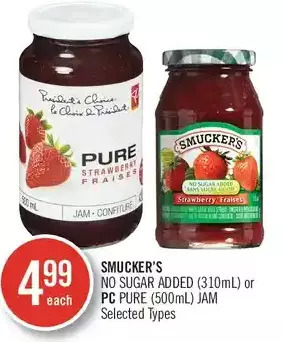 Shoppers Drug Mart Smucker's no sugar added or pc pure jam offer