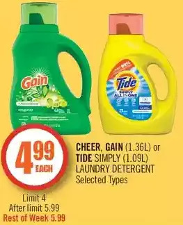 Shoppers Drug Mart Cheer, gain or tide simply laundry detergent offer