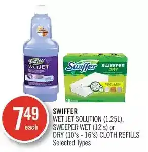 Shoppers Drug Mart Swiffer wet jet solution, sweeper wet or dry cloth refills offer