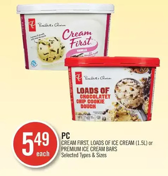 Shoppers Drug Mart Pc cream first, loads of ice cream or premium ice cream bars offer