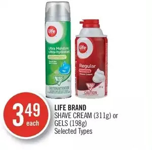 Shoppers Drug Mart Life brand shave cream or gels offer