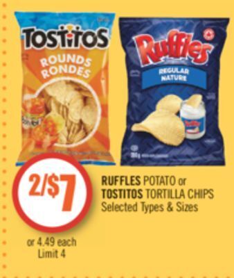 Shoppers Drug Mart Ruffles potato or tostitos tortilla chips offer