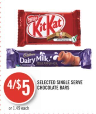 Shoppers Drug Mart Selected single serve chocolate bars offer
