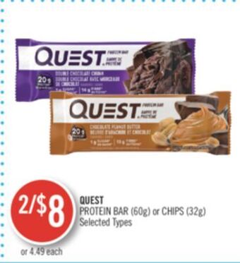 Shoppers Drug Mart Quest protein bar (60g) or chips (32g) offer
