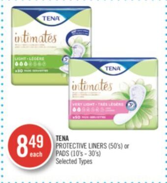 Shoppers Drug Mart Tena protective liners (50's) or pads (10's - 30's) offer