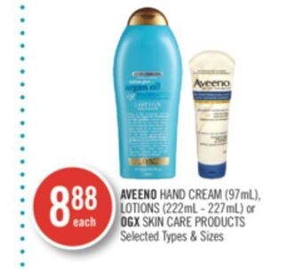 Shoppers Drug Mart Aveeno hand cream (97 ml), lotions (222 ml - 227 ml) or ogx skin care products offer