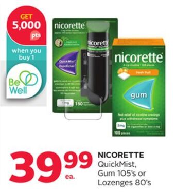 Rexall Nicorette quickmist, gum 105' s or lozenges 80' s offer