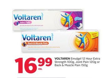 Rexall Voltaren emulgel 12 hour extra strength 100g, joint pain 120g or back & muscle pain 150g offer