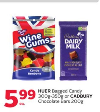 Rexall Huer bagged candy 300g-350g or cadbury chocolate bars 200g offer