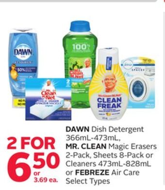 Rexall Dawn dish detergent 366ml-473ml, mr. clean magic erasers 2-pack, sheets 8-pack or cleaners 473ml-828ml or febreze air care offer
