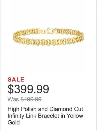 Costco High Polish and Diamond Cut Infinity Link Bracelet in Yellow Gold offer
