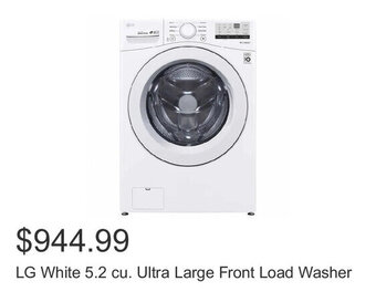 Costco LG White 5.2 cu. Ultra Large Front Load Washer offer