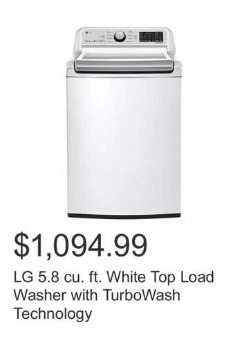 Costco LG 5.8 cu. ft. White Top Load Washer with TurboWash Technology offer