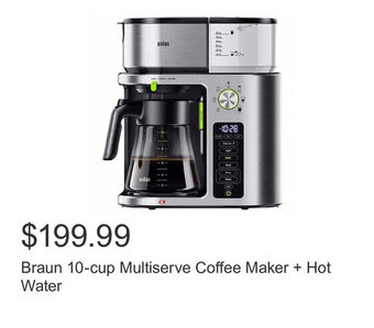 Costco Braun 10-cup Multiserve Coffee Maker + Hot Water offer