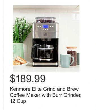 Costco Kenmore Elite Grind and Brew Coffee Maker with Burr Grinder, 12 Cup offer