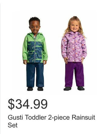 Costco Gusti Toddler 2-piece Rainsuit Set offer