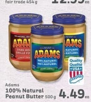 IGA Adams 100% natural peanut butter 500g offer