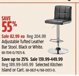 Canadian Tire Adjustable Tufted Leather Bar Stool. Black or White. 68-7041-0/7925-8. offer