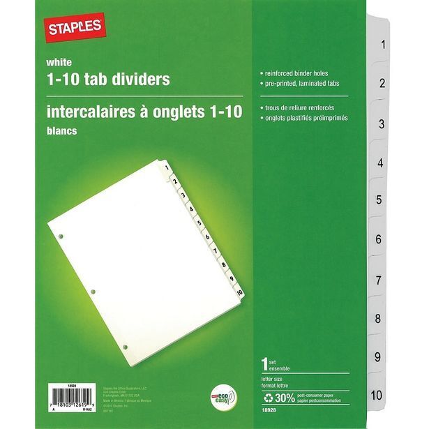 Staples Staples preprinted letter size dividers - 10 tabs - white offer