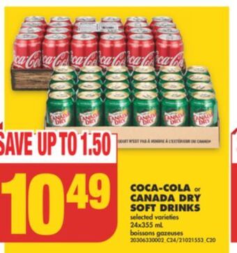 No Frills Coca-cola or canada dry soft drinks, 24x355 ml offer