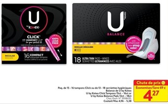 Walmart U by Kotex Click Tampons 15ct - 16ct or U by Kotex Balance Pads 13ct - 18ct offer