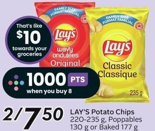 Sobeys LAY'S Potato Chips 220-235 g, Poppables 130 g or Baked 177 g offer