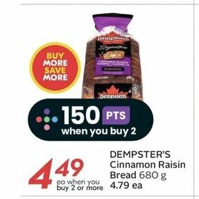 Sobeys DEMPSTER'S Cinnamon Raisin Bread 680 g offer