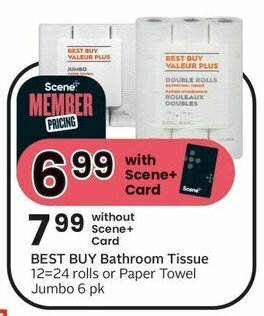 Sobeys BEST BUY Bathroom Tissue 12-24 rolls or Paper Towel Jumbo 6 pk offer