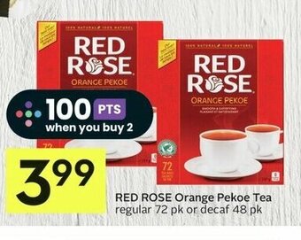 IGA RED ROSE Orange Pekoe Tea regular 72 pk or decaf 48 pk offer