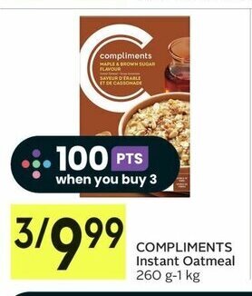 IGA COMPLIMENTS Instant Oatmeal 260 g-1 kg offer