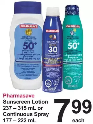 Pharmasave Pharmasave sunscreen lotion or continuous spray offer