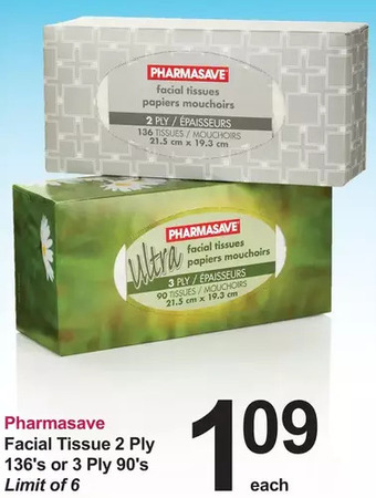 Pharmasave Pharmasave facial tissue 2 ply or 3 ply offer