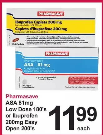 Pharmasave Pharmasave asa 81mg low dose or ibuprofen 200mg easy open offer