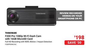 Visions Electronics Thinkware f200 pro 1080p wi-fi dash cam with 16gb microsd offer