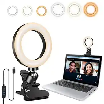 Amazon Invunowa video conference lighting kit, 4.5'' dimmable led ring light 3000-7500k with stand & clip-on desktop ring light for offer
