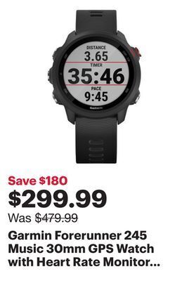 Best Buy Garmin forerunner 245 music 30mm gps watch with heart rate monitor - large - black offer