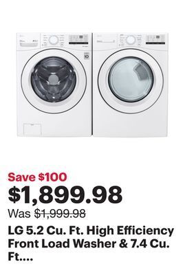 Best Buy Lg 5.2 cu. ft. high efficiency front load washer & 7.4 cu. ft. electric dryer - white offer