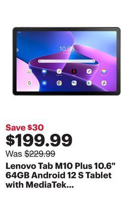 Best Buy Lenovo tab m10 plus 10.6 64gb android 12 s tablet with mediatek g80 8-core processor - storm grey offer