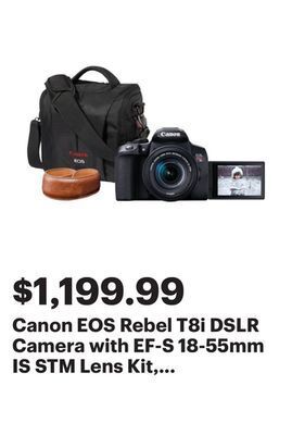 Best Buy Canon eos rebel t8i dslr camera with ef-s 18-55mm is stm lens kit, 800 sr bag & wrist strap - only at best buy offer