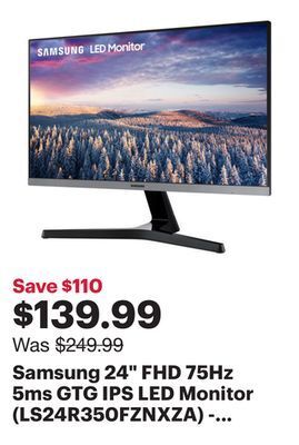 Best Buy Samsung 24 fhd 75hz 5ms gtg ips led monitor (ls24r350fznxza) - dark blue/grey offer