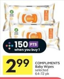 IGA COMPLIMENTS Baby Wipes 64-72 pk offer