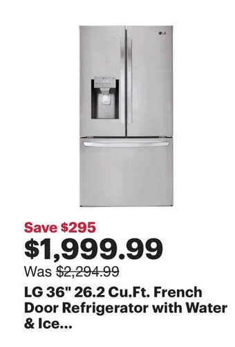 Best Buy LG 36" 26.2 Cu.Ft. French Door Refrigerator with Water & Ice... offer