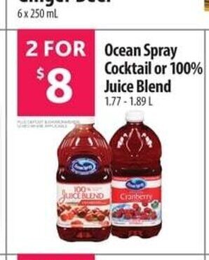 Co-op Ocean Spray Cocktail or 100% Juice Blend 1.77-1.89 L offer